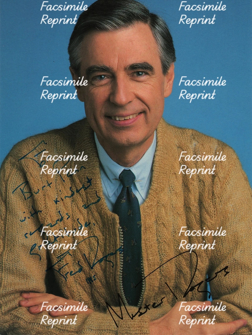 FRED ROGERS AMERICAN TV PERSONALITY AUTHOR FACSIMILE SIGNED REPRINT PHOTO 8"X11"
