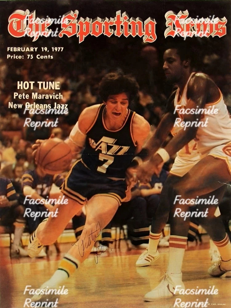 PETE MARAVICH BASKETBALL LEGEND SIGNED GLOSSY MAGAZINE CVR PHOTO 8"X11".#1