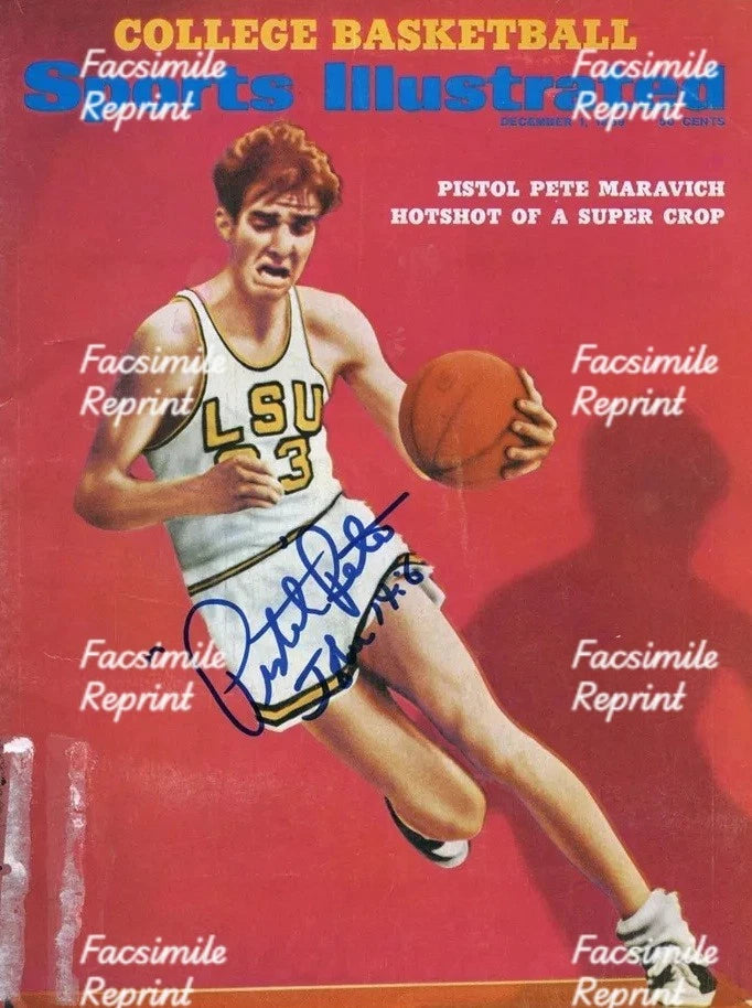 PETE MARAVICH BASKETBALL LEGEND SIGNED GLOSSY MAGAZINE CVR PHOTO 8"X11".#3