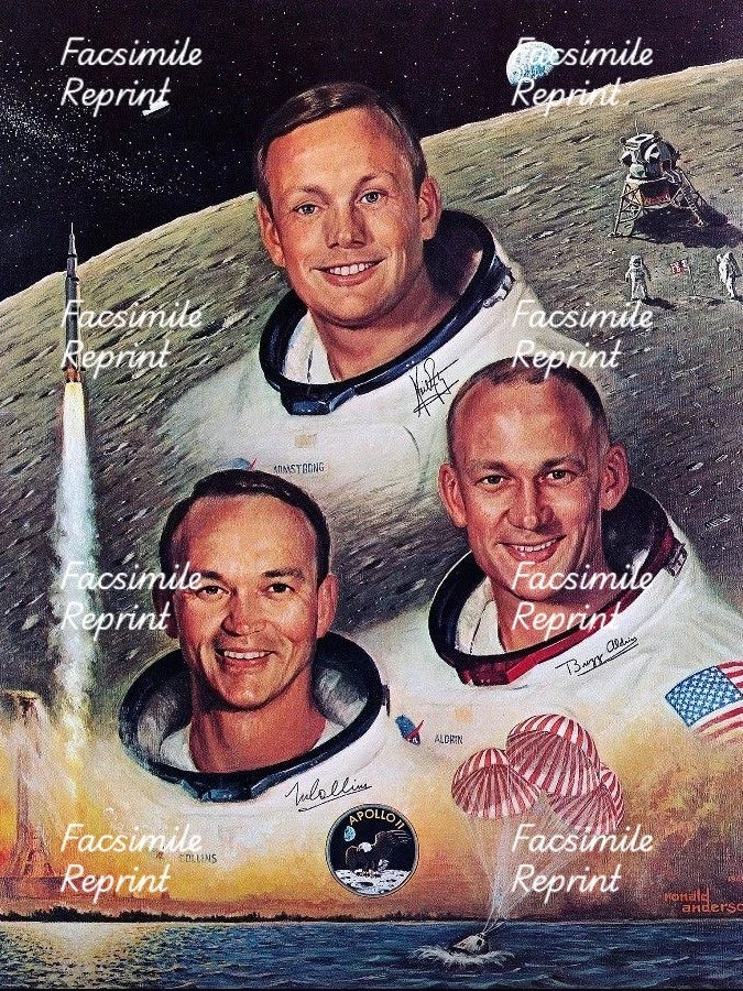 APOLLO-11 NEIL ARMSTRONG BUZZ ALDRIN & MICHAEL COLLINS REPRINT SIGNED 8"X11".#3