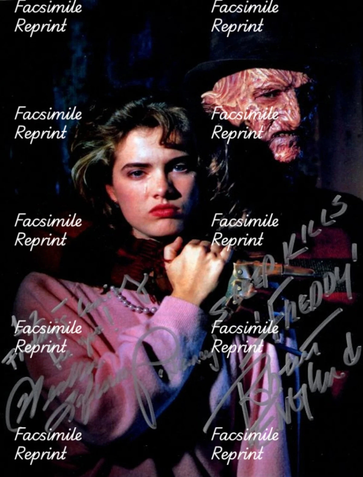 ROBERT ENGLUND & HEATHER LANGENKAMP FACSIMILE DUAL SIGNED PHOTO 8"X11". #6