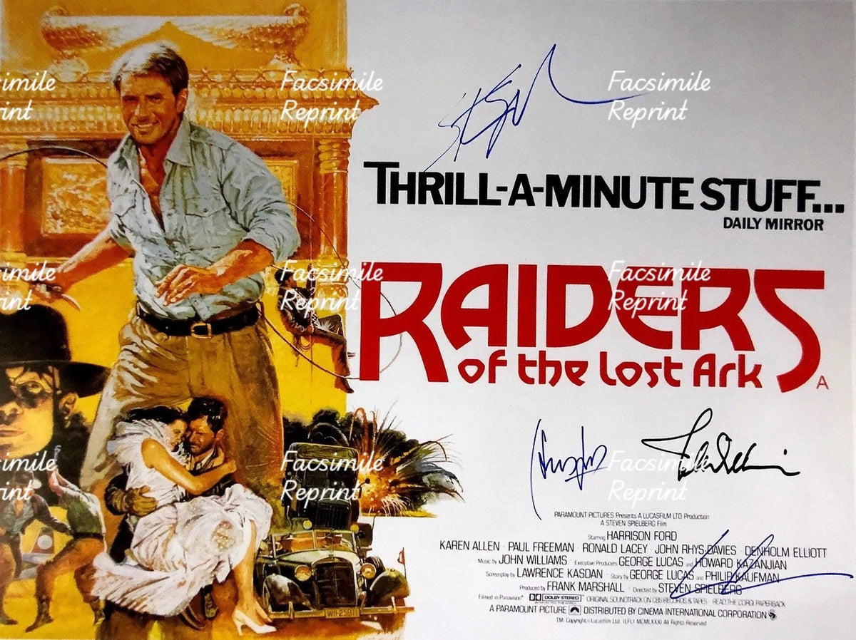 RAIDERS OF THE LOST ARC HARRISON FORD FACSIMILE REPRINT SIGNED POSTER  8"X11".#1