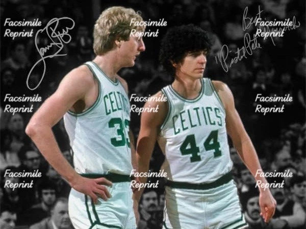 PETE MARAVICH & LARRY BIRD BASKETBALL LEGEND DUAL SIGNED GLOSSY PHOTO 8"X11".