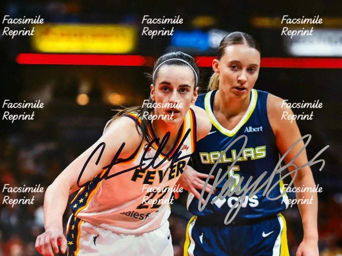 PAIGE BUECKERS & CAITLIN CLARK WNBA BASKETBALL FACSIMILE SIGNED PHOTO 8"X11".#11