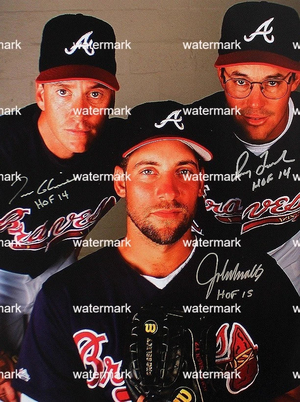GREG MADDUX ,JOHN SMOLTZ & TOM GALVINE ATLANTA BRAVES SIGNED PHOTO 11"X8". #3