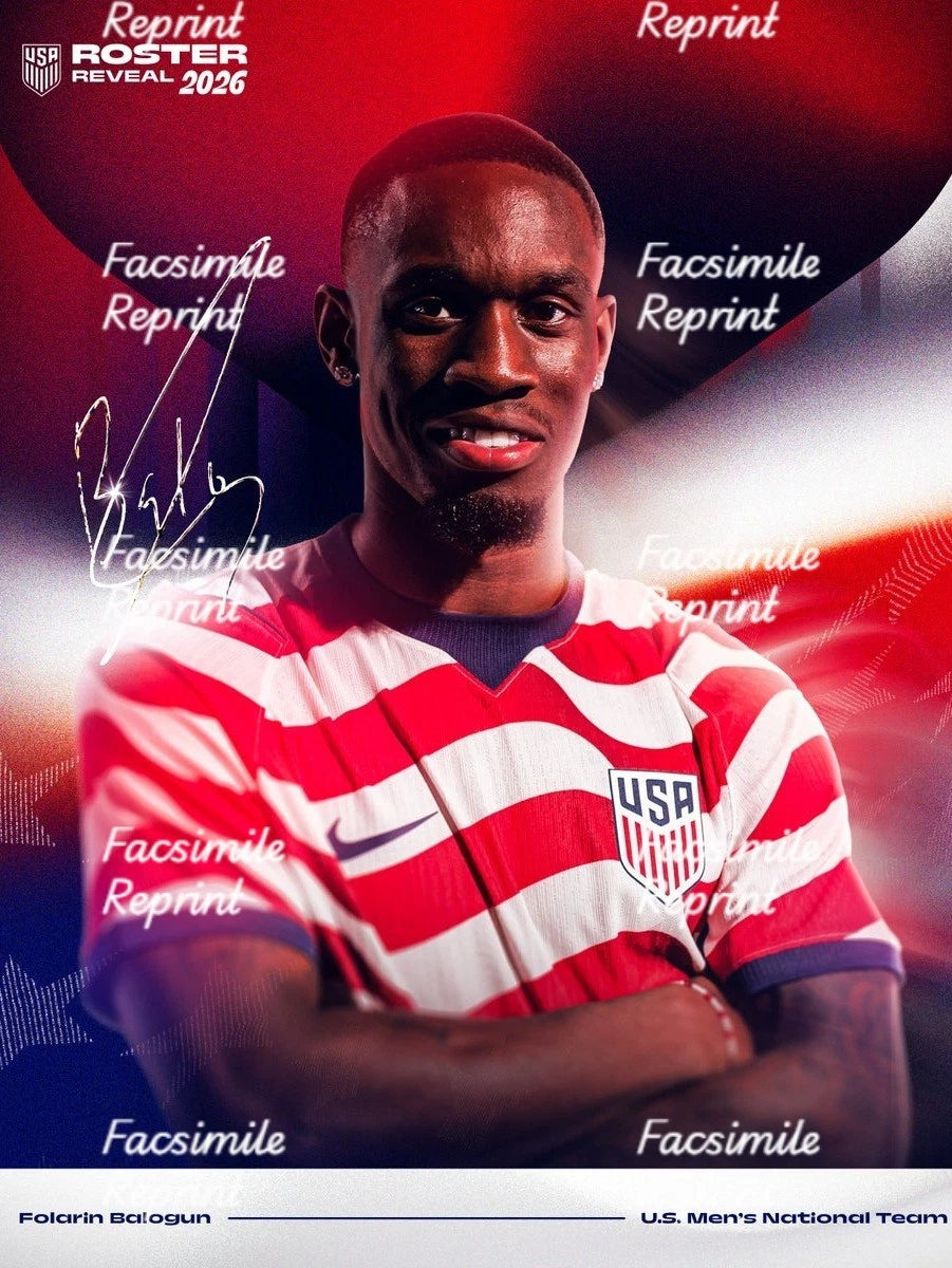 FOLARIN BALOGUN AMERICAN SOCCER  2026 FACSIMILE SIGNED GLOSSY PHOTO 8"X11".