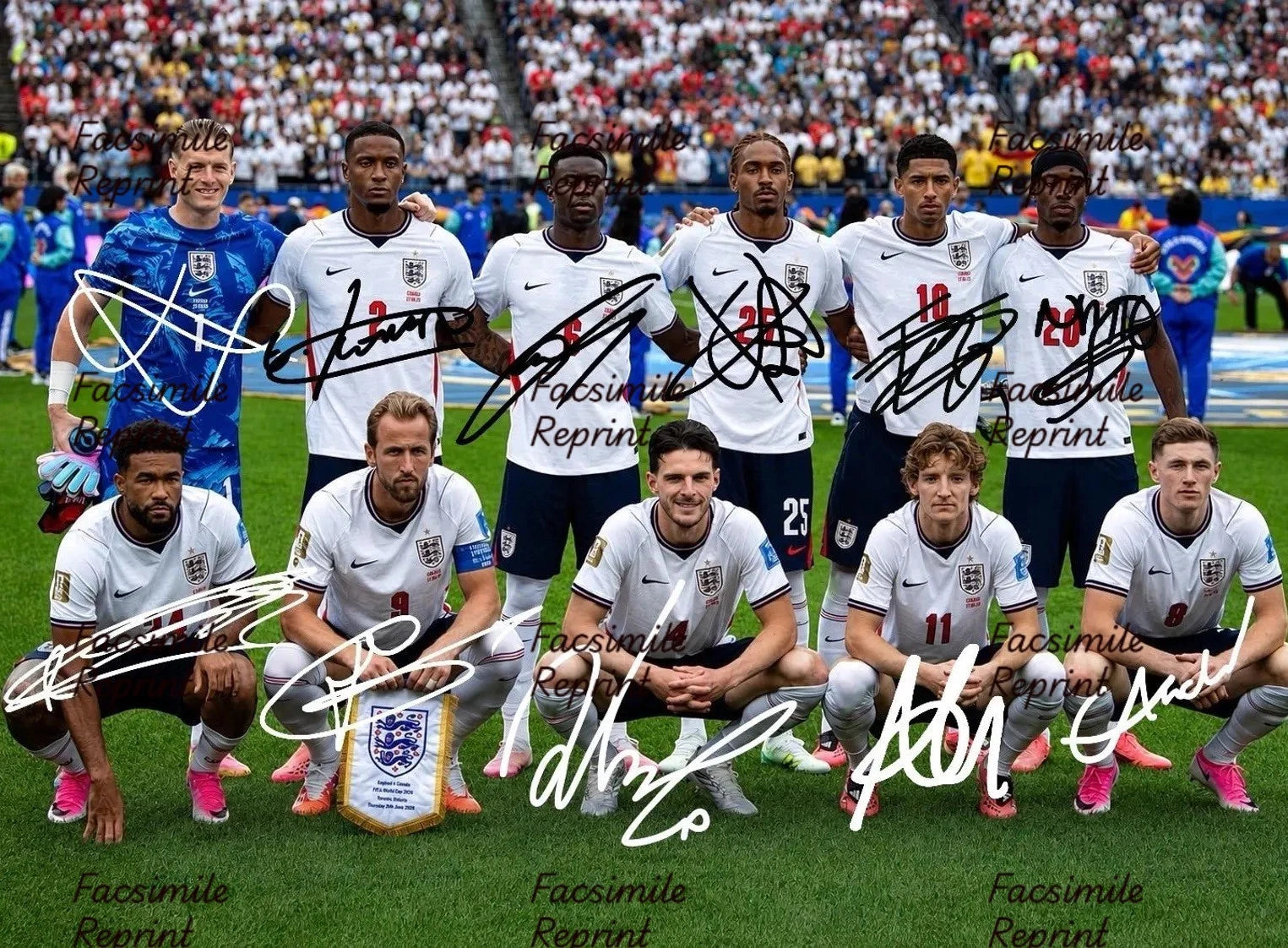ENGLAND SOCCER SQUAD FIFA 2026 FACSIMILE SIGNED GLOSSY PHOTO 8"X11".