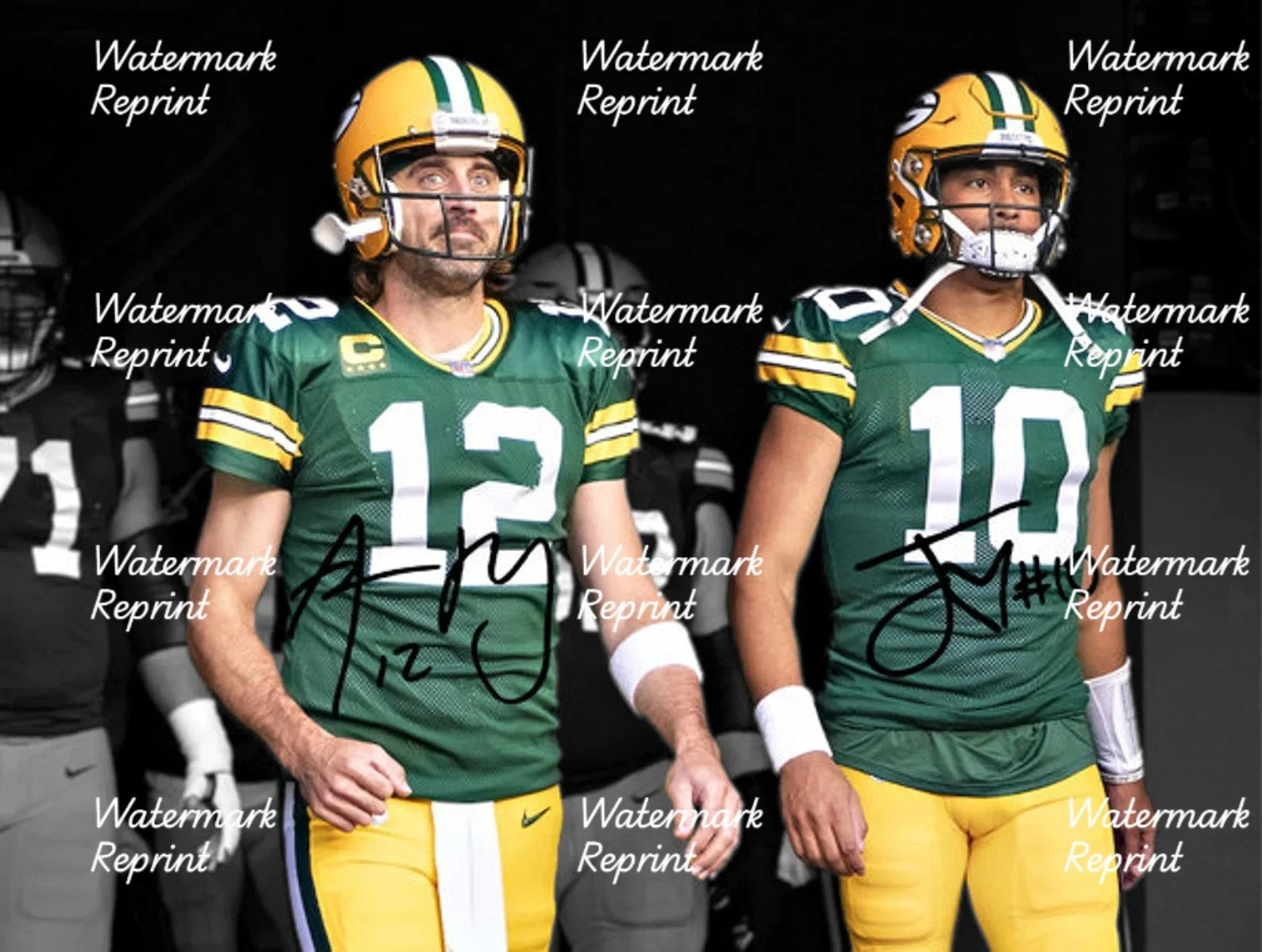 AARON RODGERS & JORDAN LOVE GREEN BAY PACKERS DUAL SIGNED PHOTO 11"X8".