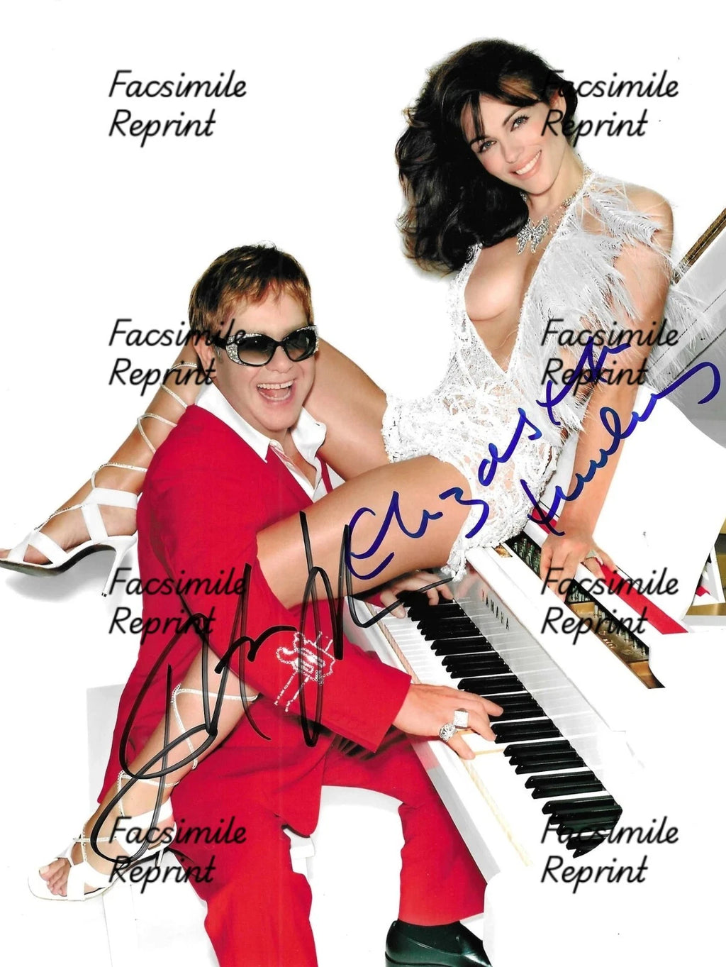 ELIZABETH HURLEY & ELTON JOHN FACSIMILE DUAL SIGNED PHOTO 8"x11".#3