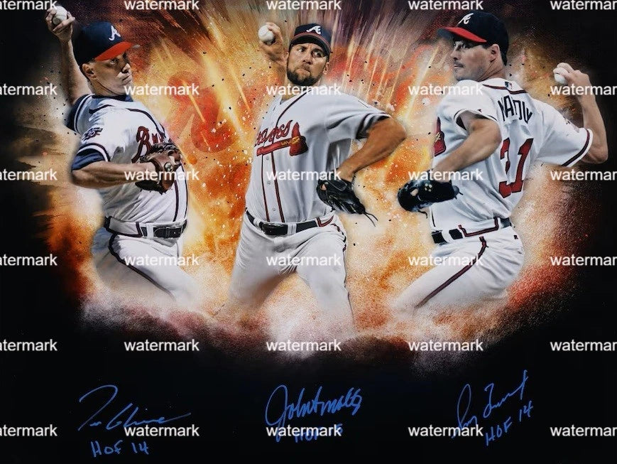 GREG MADDUX ,JOHN SMOLTZ & TOM GALVINE ATLANTA BRAVES SIGNED PHOTO 11"X8". #4