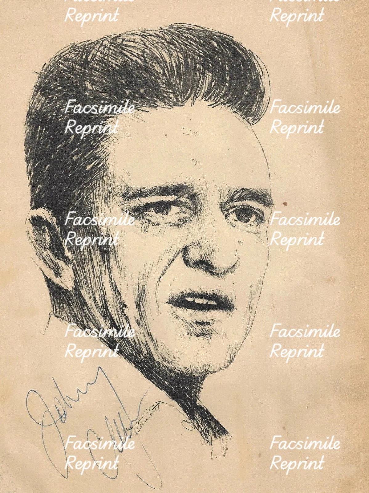 JOHNNY CASH AMERICAN SINGER SONGWRITER FACSIMILE SIGNED SKETCH PHOTO 8"X11".#4