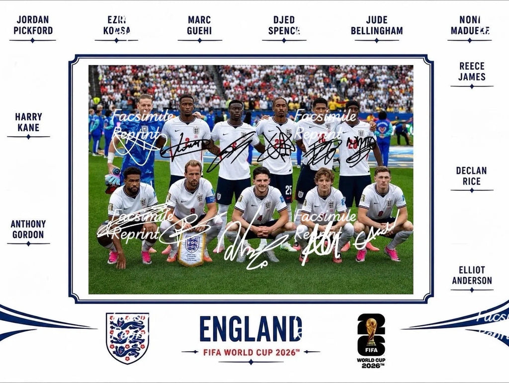 ENGLAND SOCCER SQUAD FIFA WORLD CUP 2026 FACSIMILE SIGNED GLOSSY PHOTO 8"X11".#1