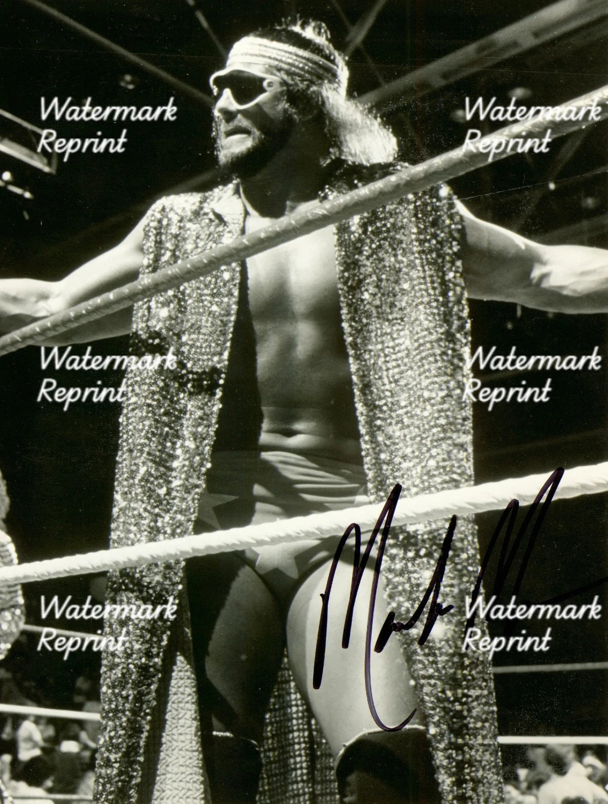 MACHO MAN RANDY SAVAGE AMERICAN WRESTLER SIGNED GLOSSY B/W PHOTO 8"X11". #2