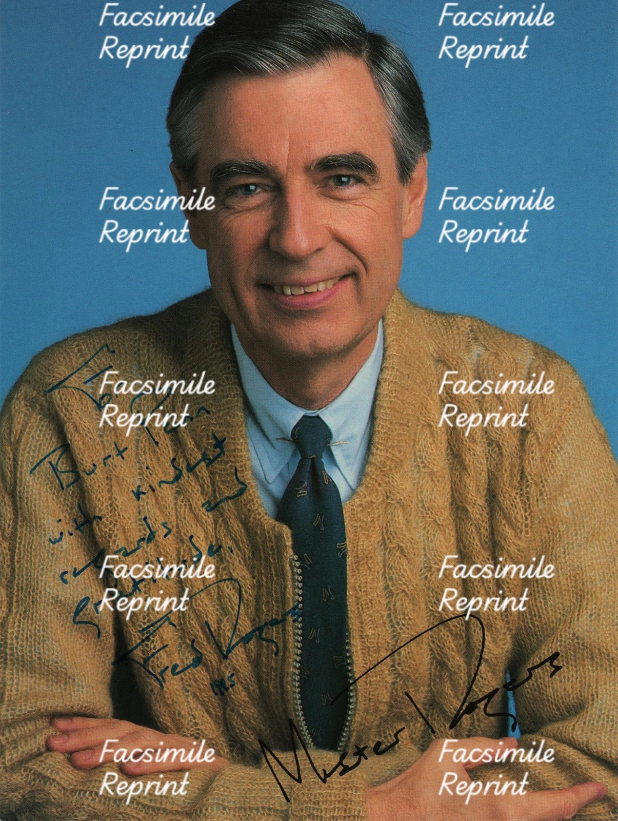 FRED ROGERS AMERICAN TV PERSONALITY AUTHOR FACSIMILE SIGNED REPRINT PHOTO 8"X11"
