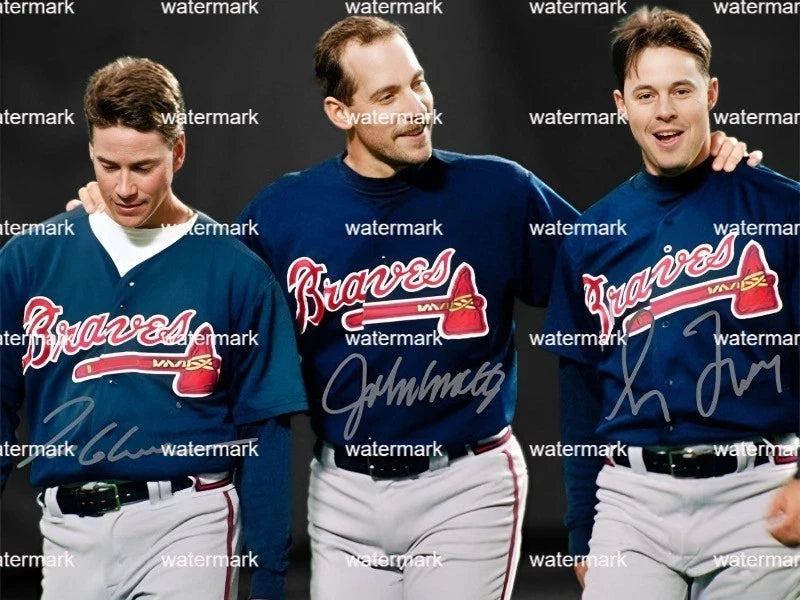 GREG MADDUX ,JOHN SMOLTZ & TOM GALVINE ATLANTA BRAVES SIGNED PHOTO 11"X8". #1