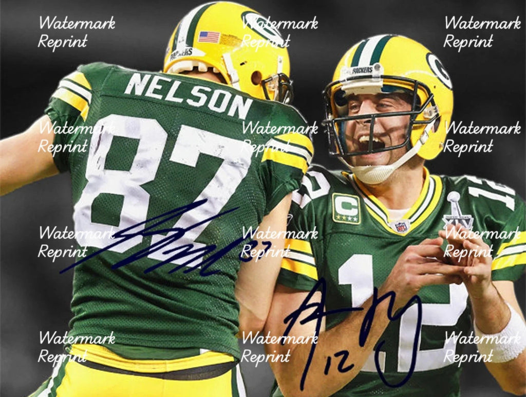 AARON RODGERS &JORDY NELSON GREEN BAY PACKERS DUAL SIGNED GLOSSY PHOTO 11"X8".#3