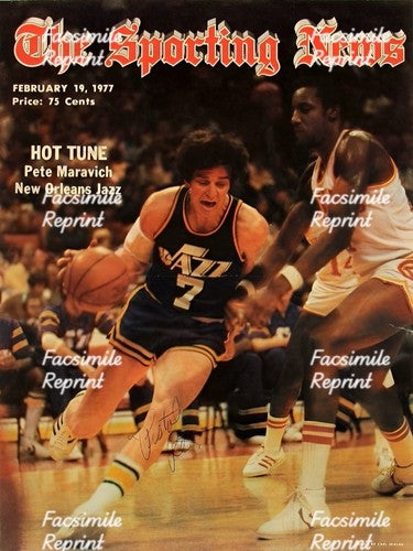 PETE MARAVICH BASKETBALL LEGEND SIGNED GLOSSY MAGAZINE CVR PHOTO 8"X11".#1