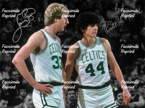 PETE MARAVICH & LARRY BIRD BASKETBALL LEGEND DUAL SIGNED GLOSSY PHOTO 8"X11".