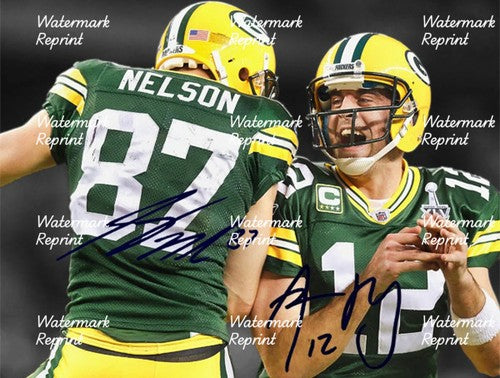 AARON RODGERS &JORDY NELSON GREEN BAY PACKERS DUAL SIGNED GLOSSY PHOTO 11"X8".#3