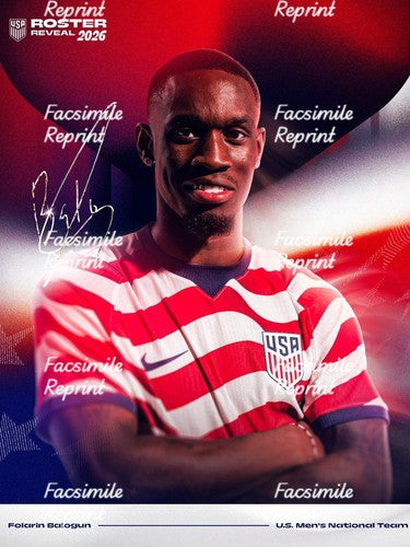 FOLARIN BALOGUN AMERICAN SOCCER  2026 FACSIMILE SIGNED GLOSSY PHOTO 8"X11".