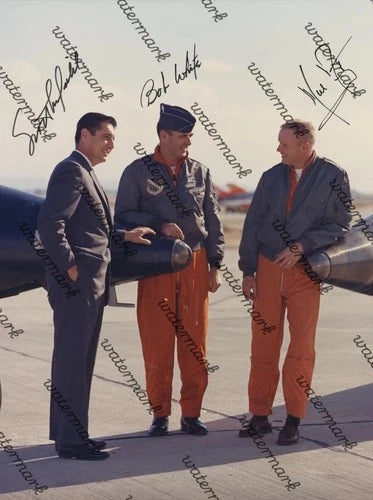 NEIL ARMSTRONG BOB WHITE & SCOTT CROSSFIELD NASA X-15 PILOTS SIGNED 8"X11".#7