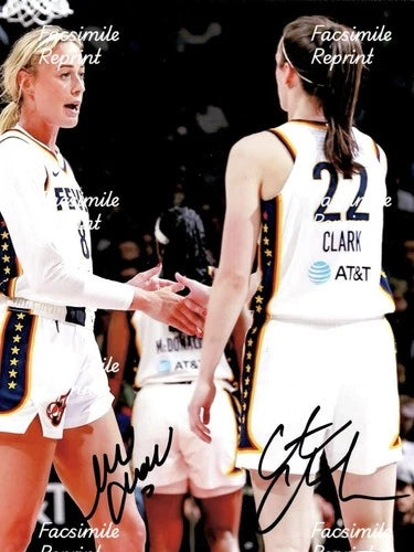 SOPHIE CUNNINGHAM & CAITLIN CLARK BASKETBALL FACSIMILE SIGNED PHOTO 8"X11".#13