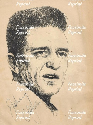 JOHNNY CASH AMERICAN SINGER SONGWRITER FACSIMILE SIGNED SKETCH PHOTO 8"X11".#4