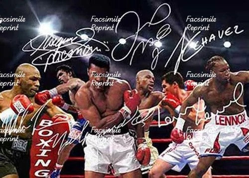 BOXERS MIKE TYSON , MUHAMMAD ALI & M.PACQUIAO FACSIMILE SIGNED POSTER 8"X11".